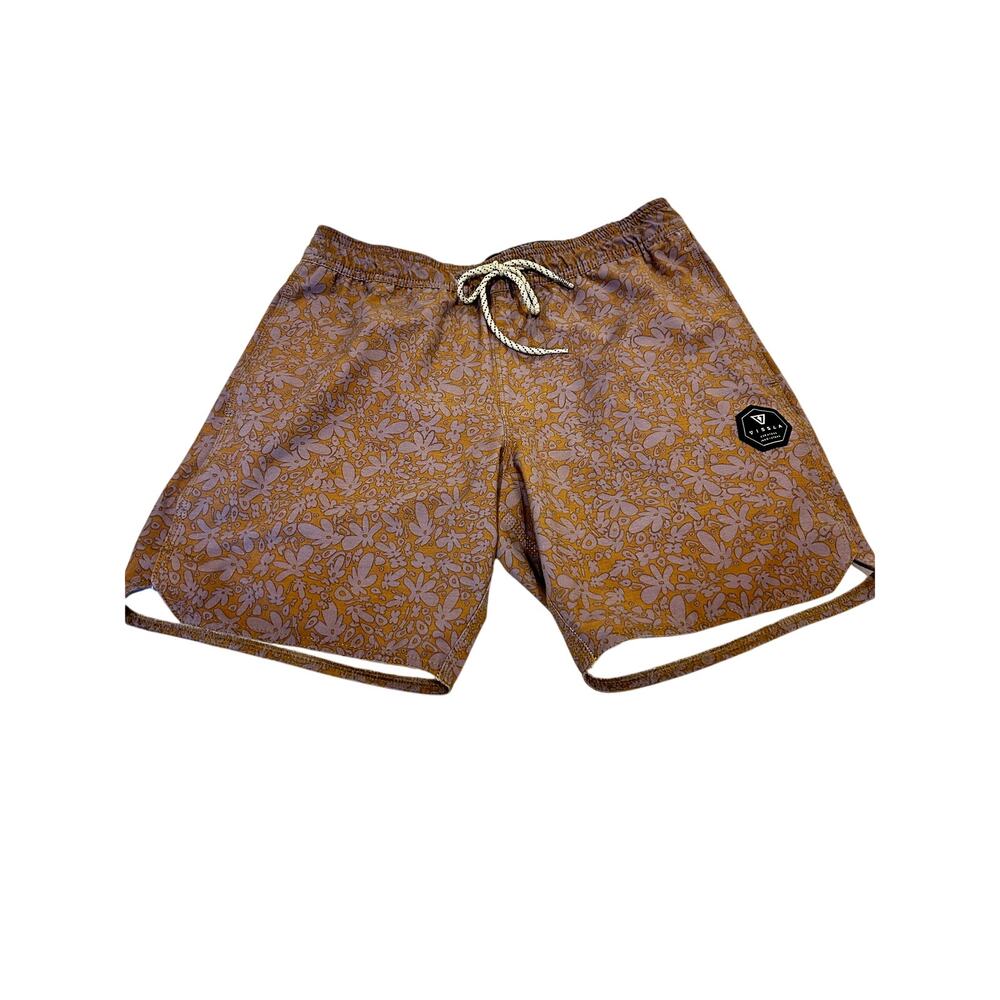 Vissla Floral Board Shorts Mens Small Eco Elastic Waist Surf Swim Hybrid Brown